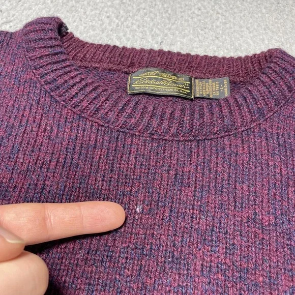 Vintage Eddie Bauer Sweater Mens Large Purple Crewneck Knit Pullover Solid Warm - Picture 3 of 9